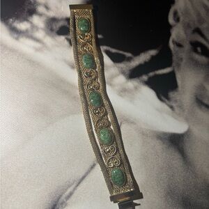 Vintage Estate Goldtone Mesh bracelet with green stones